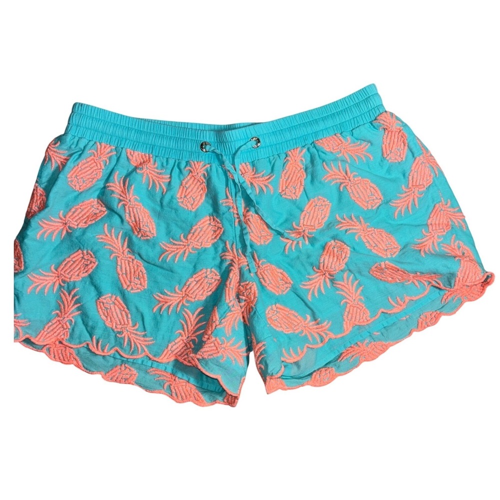 Lilly Pulitzer XS Turquoise Coral Pineapple Embroidered Scallop Shorts Resort
